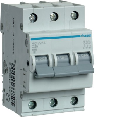 Siguranta automata 25A 3P Curba C 6ka Hager MC325A foto