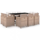 Cumpara ieftin Set mobilier de exterior cu perne, 11 piese, bej, poliratan