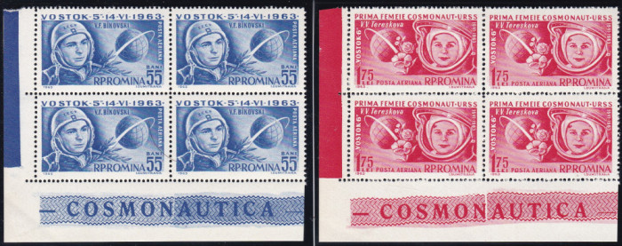 ROMANIA 1963 LP 563 COSMONAUTICA VOSTOK 5 SI 6 BLOCURI DE 4 TIMBRE MNH