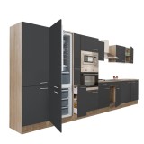 Bloc bucatarie modular Leziter Yorki 420, 420cm, Stejar Sonoma / Antracit Satinat, cu frigider inferior