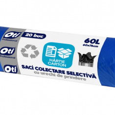 Saci Menajeri OTI pentru Colectare Selectiva, Hartie/Carton, Capacitate 60L, 76x60 cm, 20 Buc/Rola, Culoare Albastra, Articole Menaj