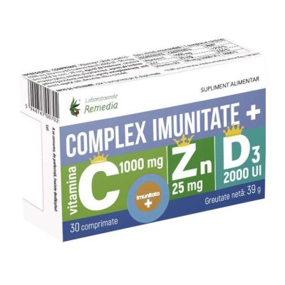 Complex Imunitate + Vitamina C 1000 mg + Zinc 25 mg + Vitamina D3 2000 UI 30 comprimate Remedia foto