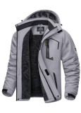 Cumpara ieftin Jacheta ski barbati KEFITEVD, impermeabila, captuseala fleece, gluga detasabila, rezistenta vant, gri deschis