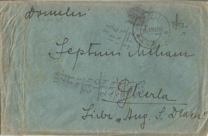 Rom&acirc;nia, plic 5 circulat intern, 1938