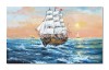 Tablou apus de soare cu velier pictat manual, 100x60cm ulei pe panza Constantin Feraru