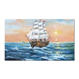 Tablou apus de soare cu velier pictat manual, 100x60cm ulei pe panza Constantin Feraru, gata de agatat pe perete