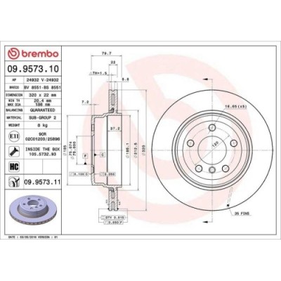 Set disc frana BMW X3 (E83) 01.03-12.11, Spate, 320X22mm, ventilat, BREMBO foto