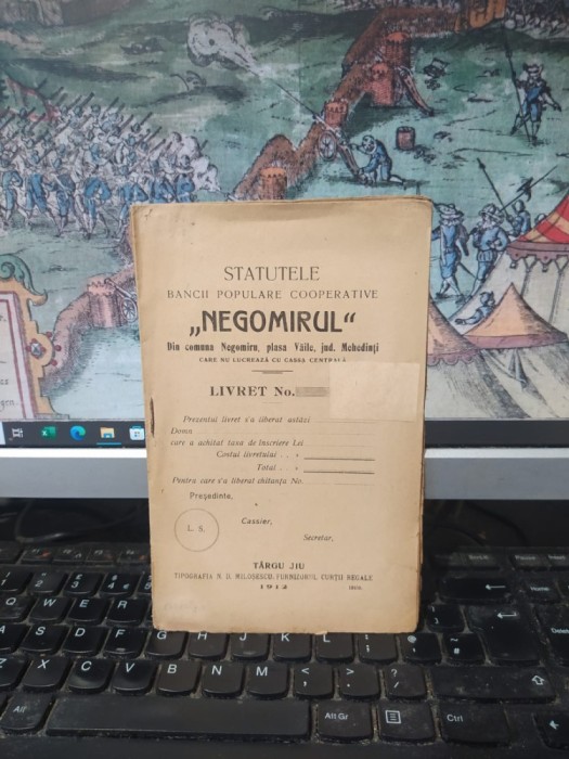 Statutele Băncii populare cooperative Negomirul din com. Negomiru, plasa Văile, jud. Mehedinți, T&acirc;rgu Jiu 1912, 194