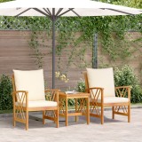vidaXL Set șezlong de grădină, 3 piese, cu perne, lemn masiv acacia