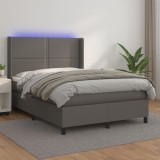 Cumpara ieftin Pat cu arcuri, saltea și LED, gri, 140x200 cm, piele eco