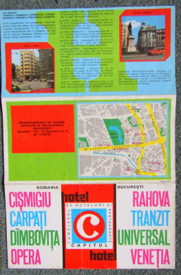 Hoteluri si Restaurante Capitol Bucuresti1970.Reclama turistica cu harta.Rara foto