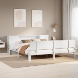 Cumpara ieftin Pat cu bibliotecă fără saltea, alb, 200x200 cm, lemn masiv pin