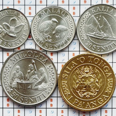 Set 5 monede Tonga Tupou VI 5, 10, 20, 50 senti 1 Pa'anga 2015 UNC - A028