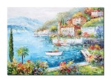 Cumpara ieftin Tablou living pictat manual, Lacul Como, Colt de rai, 70x50cm ulei pe panza in cutit efect 3D, Vali Pop