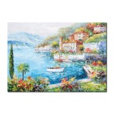 Tablou living pictat manual, Lacul Como, Colt de rai, 70x50cm ulei pe panza in cutit efect 3D, Vali Pop