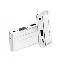 Adaptor 3in1 USB la convertor audio video HDMI si VGA-Culoare Argint