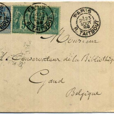 France 1889 Postal History Rare Cover Paris R. Taitbout to Gand Belgium D.583