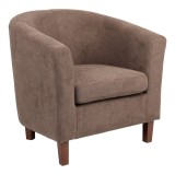 Cumpara ieftin Fotoliu Tronmo maro inchis din material textil si picioare din lemn de cauciuc nuanta nuc 75x69x75 cm