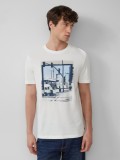 S.Oliver Tricou barbati cu imprimeu foto, decolteu la baza gatului si croiala Regular Fit, Alb, M, 2XL, 3XL, L, XL