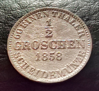 GERMANIA - HANNOVER (HANOVRA) - 1/2 Groschen 1858 B - Georg V - Argint foto