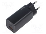 Alimentator Baseus 65W USB C și USB A, &icirc;ncărcare rapidă, negru