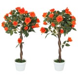 Outsunny Plantă Artificială de Trandafir cu 21 de Flori &Oslash;18x90 cm Portocaliu cu Vas | Aosom Romania