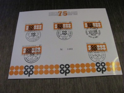5 Timbre COOP 7Fr, Ștampile Speciale . Belgia 1975 Carton Filatelic foto