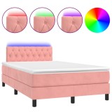 Cumpara ieftin Pat cu arcuri, cu saltea si LED, roz, 120x190 cm catifea