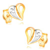 Cercei cu diamant, din aur galben și alb de 14K - inimă cu decupaje și diamant