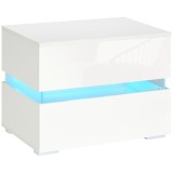 Noptieră cu LED HOMCOM | 2 Sertare cu Luciu | LED-uri RGB cu 16 Culori și 4 Moduri | Telecomandă | Alb | Aosom Romania