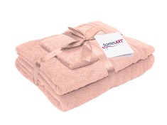 Set prosoape bumbac Somnart, 600gsm, de fata 50x90 cm + de corp 70x140 + de maini 30x50 cm - roz Relax KipRoom