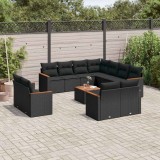 VidaXL Set canapele de grădină, 12 piese, cu perne, negru, poliratan 3226503