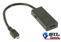 Cablu adaptor MHL tata - HDMI mama + micro USB B mama 0.2 metri, negru foto