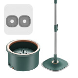 Set mop rotativ cu doua rezerve Dreamramp , culoare verde , galeata rotunda , doua compartimente pentru apa curata si murdara , robinet de scurgere a