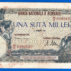 (63) BANCNOTA ROMANIA - 100.000 LEI 1946 (21 OCTOMBRIE 1946), FILIGRAN ORIZONTAL