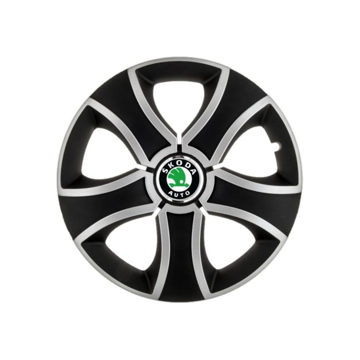 Set 4 Capace Roti 15 inchi (R15) Bis Gri-Negru, Compatibile Cu Skoda