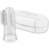 BabyOno Take Care First Toothbrush periuta de dinti pentru deget pentru copii cu sac Transparent 1 buc