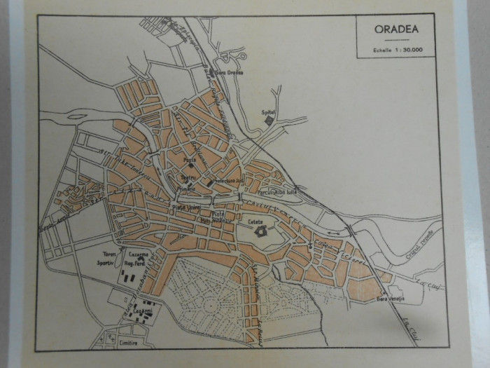 Harta Oradea 1920, 17x18 cm, scara 1:30.000, stare perfecta