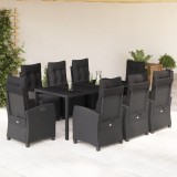 vidaXL Set mobilier de grădină cu perne, 9 piese, negru, poliratan 3212893