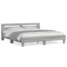 vidaXL Cadru de pat cu tăblie, gri sonoma, 160x200 cm lemn prelucrat 3207411