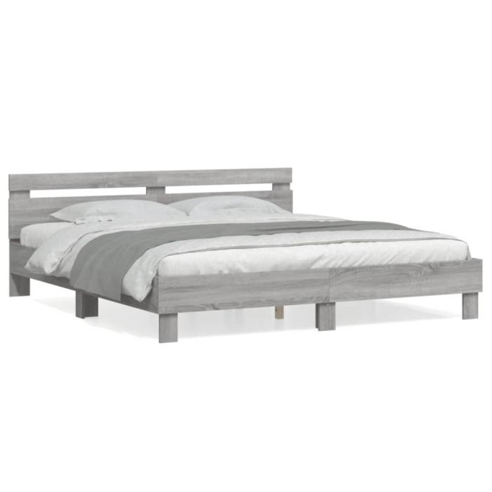 Gossi cadru de pat cu tablie gri sonoma 200x200 cm lemn prelucrat