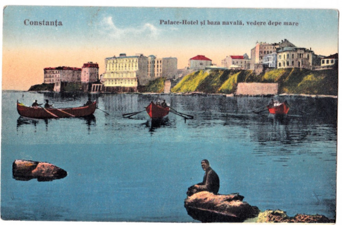 CP apr.1930 Constanta Palace Hotel si baza navala,vedere de pe mare