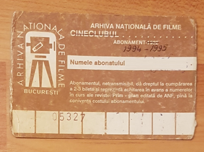 Abonament Cinemateca 1994-1995 (Arhiva nationala de filme)