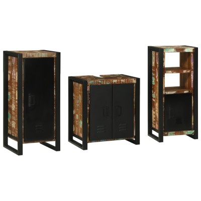 vidaXL Set de mobilier pentru baie cu raft 3 pcs Lemn recuperat solid foto