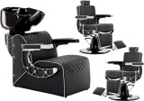 Set scafă coafor Connor, unitate de spălare, 2 scaune hidraulice pivotante, suport pentru picioare, bol ceramic, accesorii