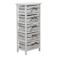 Comoda din lemn cu 5 cosuri alb antichizat Ruby 40x29x90 cm