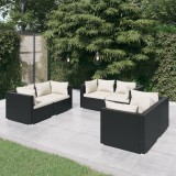 vidaXL Set mobilier de grădină cu perne, 6 piese, negru, poliratan 3102295