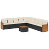 Set canapele de gradina cu perne, 10 piese, negru, poliratan