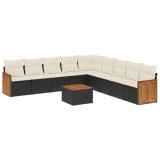 Cumpara ieftin Set canapele de gradina cu perne, 10 piese, negru, poliratan