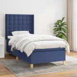 Cumpara ieftin Pat box spring cu saltea, albastru, 90x200 cm, textil